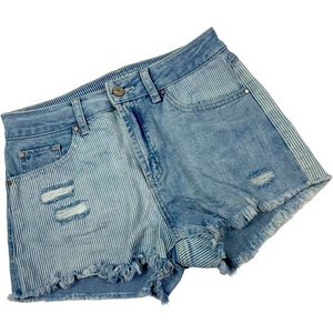 REWASH Hickory‎ Stripe Distressed Frayed Denim Jean Shorts